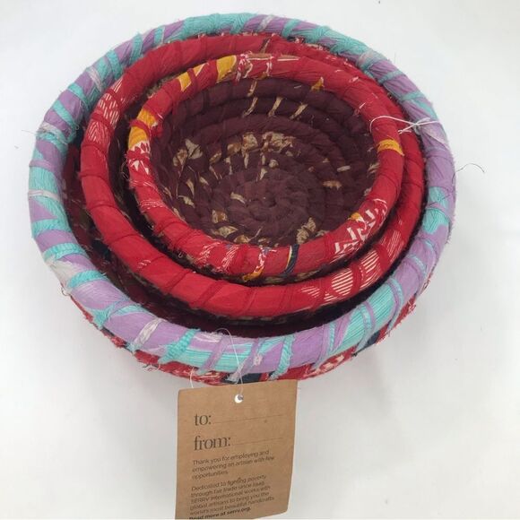 SERRY Set of 3 Chandi Colorful Recycled Sari Sustainable Woven Basket Set NEW - Picture 3 of 16